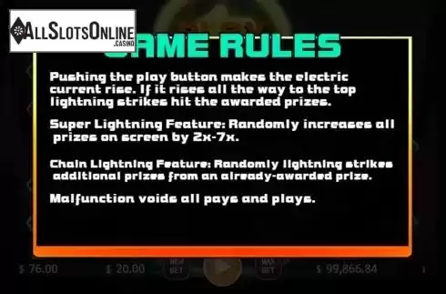 Rules screen. Shock Tower from KA Gaming