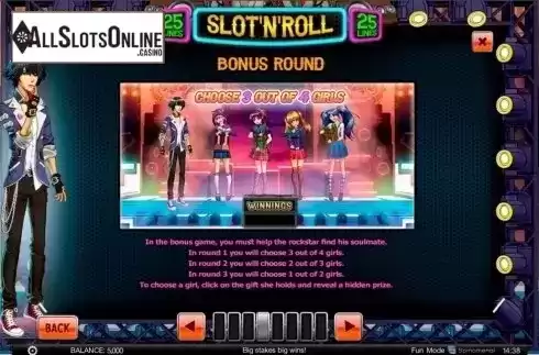 Paytable 4. Slot 'N' Roll from Spinomenal