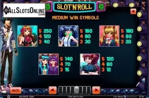 Paytable 5. Slot 'N' Roll from Spinomenal