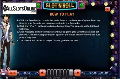 Paytable 8. Slot 'N' Roll from Spinomenal