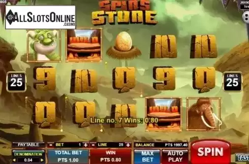 Win Screen. Spins Stone from Spadegaming