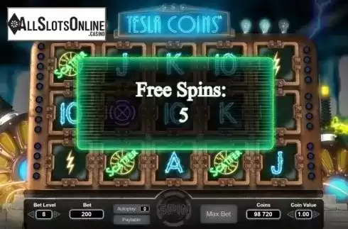 Free Spins Screen. Tesla Coins from Gameway