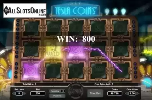 Free Spins Win Screen. Tesla Coins from Gameway