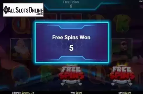 Free Spins screen. The Heroes from Mobilots