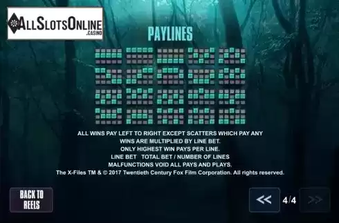 Paylines. The X-Files from Playtech