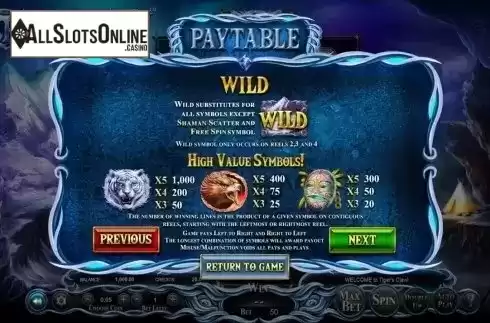 Paytable 3. Tiger's Claw (Betsoft) from Betsoft