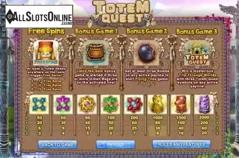 Paytable 1. Totem Quest from GamesOS