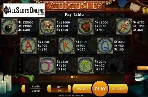 Paytable . Voodoo Shop from X Play