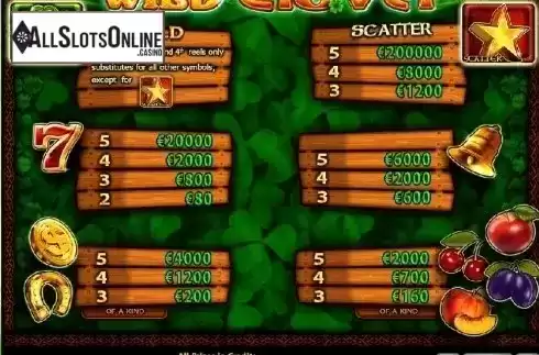 Paytable 1. Wild Clover from Casino Technology