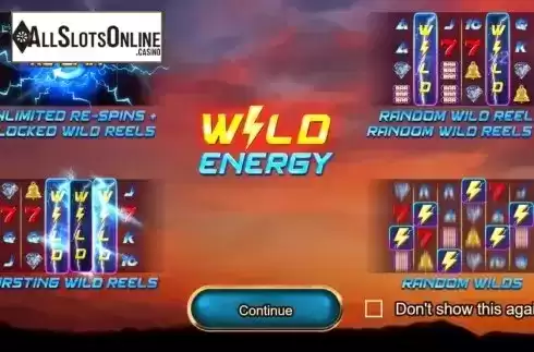 Start Screen. Wild Energy from Booming Games