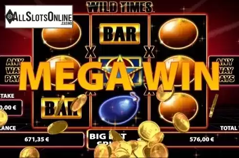 Mega Win screen. Wild Times from Barcrest