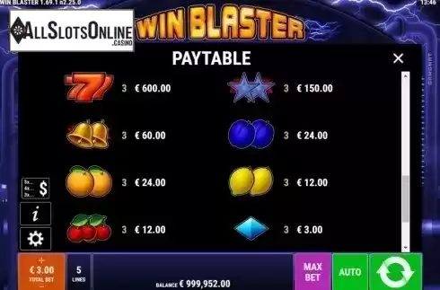 Paytable 1. Win Blaster from Gamomat