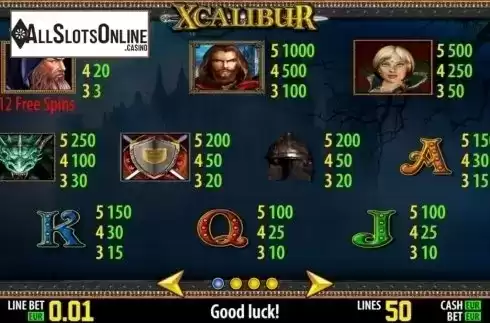 Paytable 1. Xcalibur HD from World Match