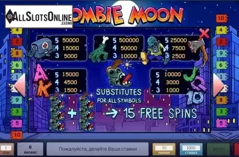Paytable . Zombie Moon from InBet Games