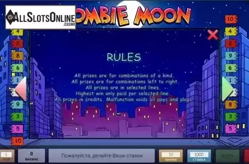 Paytable 5. Zombie Moon from InBet Games
