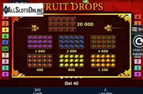 Paytable 1. Fruit Drops from Greentube