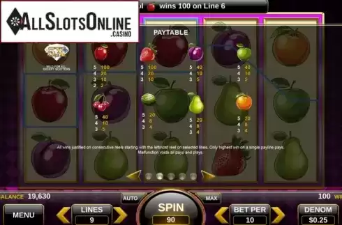 Paytable. 25 Diamonds from Spin Games