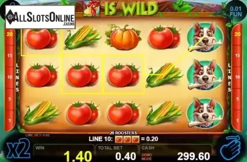 Win screen 1. 20 Roosters from Casino Technology