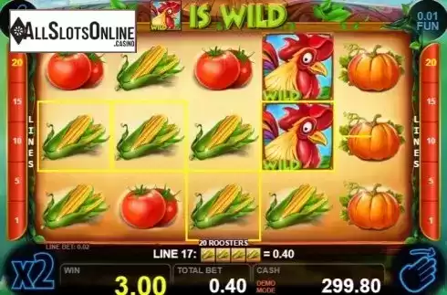 Win screen 2. 20 Roosters from Casino Technology