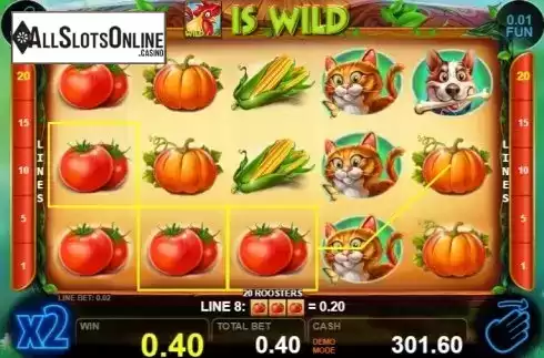 Win screen 3. 20 Roosters from Casino Technology