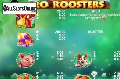 Paytable 1. 20 Roosters from Casino Technology