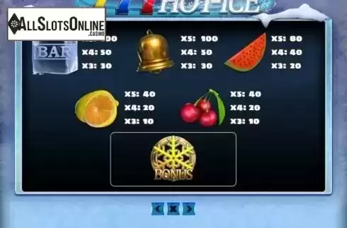 Paytable 2. 777 Hot Ice from PlayPearls