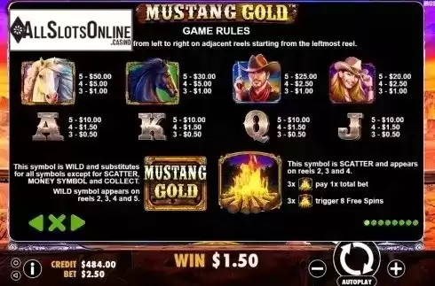 Paytable. Mustang Gold from Pragmatic Play