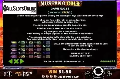 Game Rules. Mustang Gold from Pragmatic Play