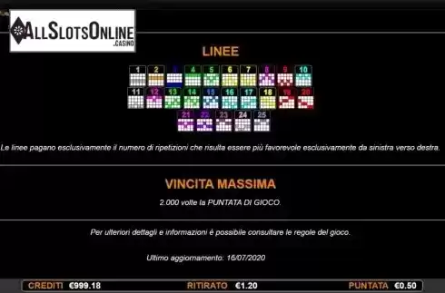 Paylines screen. Magic Garden from Nazionale Elettronica