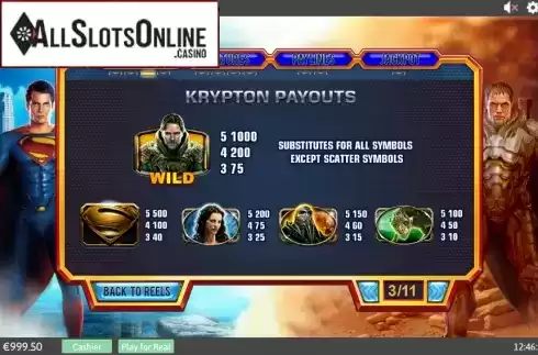 Paytable 3. Man of Steel from Playtech