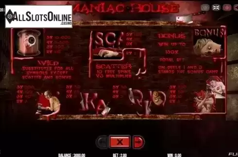 Paytable 1. Maniac House from Fugaso