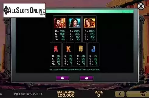 Paytable . Medusa's Wild from High 5 Games