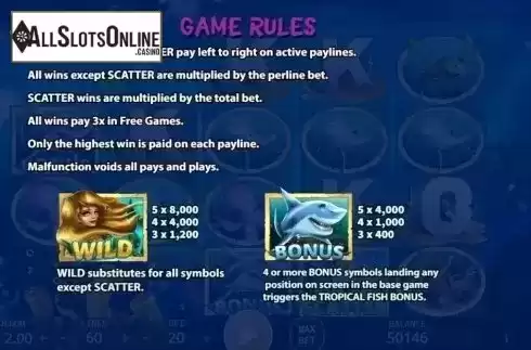 Paytable 5. Mermaid Seas from KA Gaming
