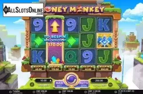 Pay Respin Screen. Money Monkey from GamePlay