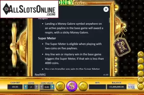 Feature screen 1. Money Galore from ReelNRG