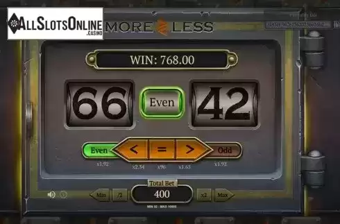 Win Screen 2. More or Less from Evoplay Entertainment