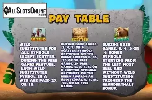 Paytable 2. Neanderthals from KA Gaming