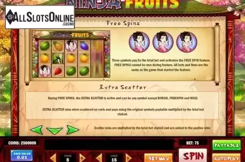 Paytable 2. Ninja Fruits from Play'n Go