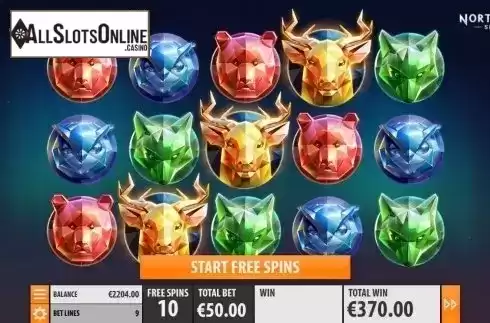 Start Free Spins screen. Northern Sky from Quickspin