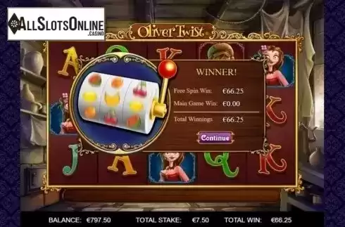 Free Spins Win. Oliver Twist from Endemol Games