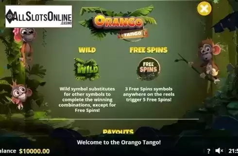 Paytable 1. Orango Tango from Lady Luck Games