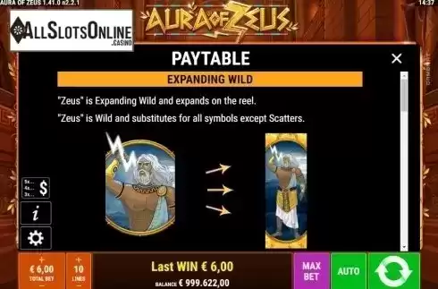 Paytable 1. Aura of Zeus from Gamomat