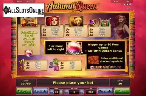Paytable 1. Autumn Queen™ from Greentube