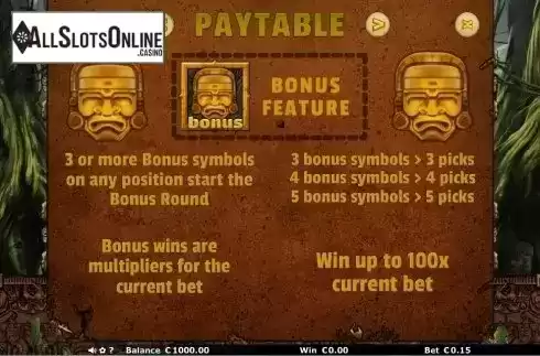 Paytable 3. Aztec Temple (Join Games) from Join Games