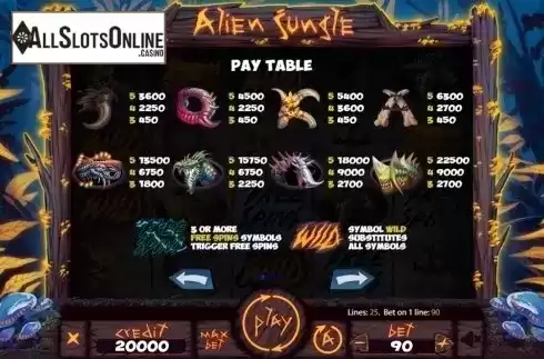 Paytable . Alien Jungle from X Card