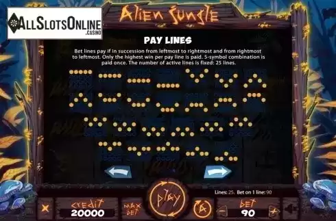 Paytable 3. Alien Jungle from X Card