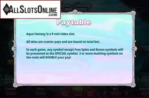 Paytable. Aqua Fantasy from Ipanema Gaming
