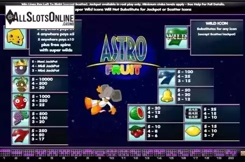 Screen2. Astro Fruits from OpenBet