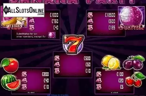 Paytable 1. Banana Party from Casino Technology