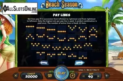 Paytable 3. Beach Season from X Card